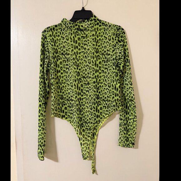 Fashion Nova Animal Print Mesh Long Sleeve Bodysuit. Size XL. - Picture 7 of 13